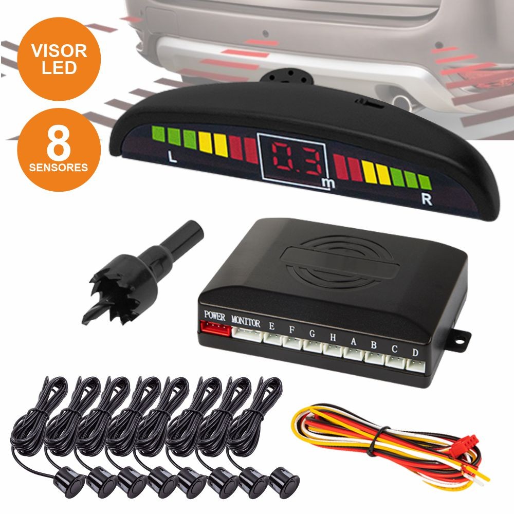 Kit estacionamento c/ 8 sensores pretos 22mm c/visor