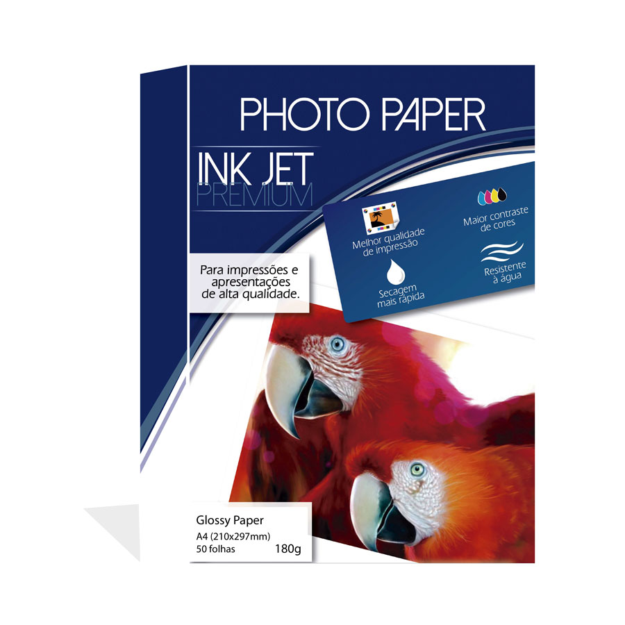 Papel Fotográfico A4 180 gramas (210×297) cx c/ 50 folhas.